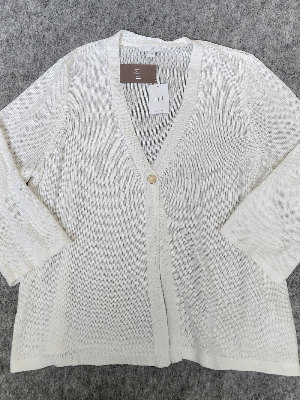 NWT J Jill Linen Blend Button Front Cardigan Sweater Women's L OFF White Knit